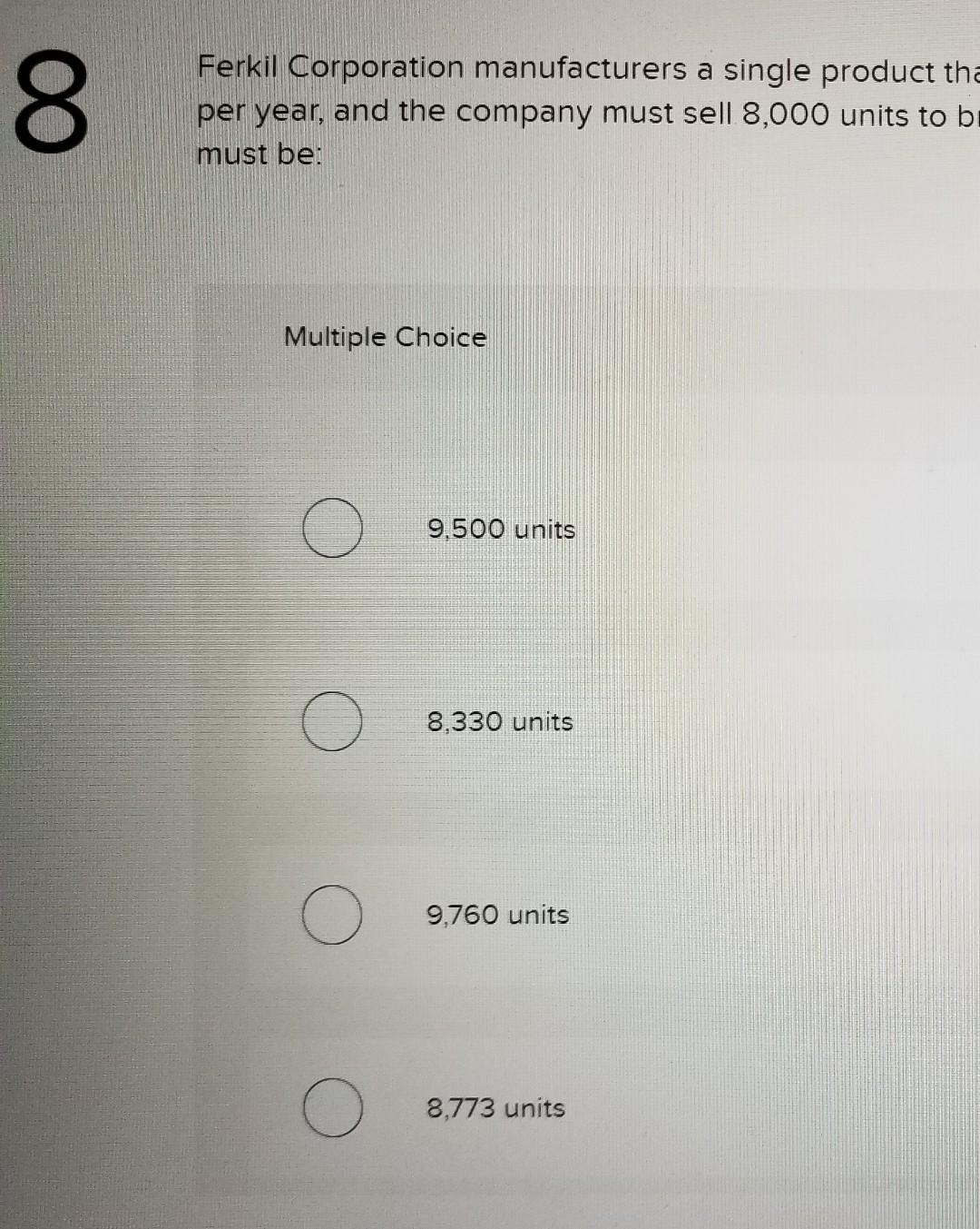 just breaking even. Given these data, the annual fixed expenses associated with