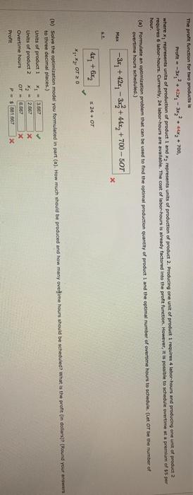  The profit function for two products Profit, 43x, - , *x