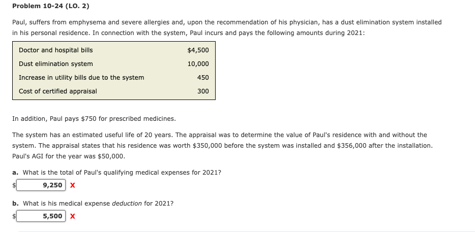 Problem 10-24 (LO. 2) Paul, suffers from emphysema and severe allergies