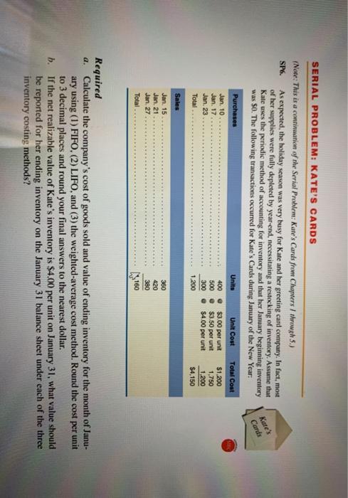  SERIAL PROBLEM: KATE'S CARDS (Note: This is a continuation of the