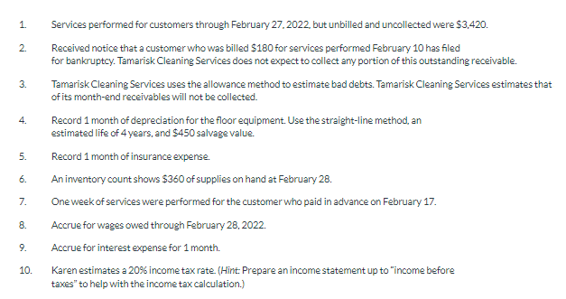  1. 2. 3. 4. 5. Services performed for customers through February