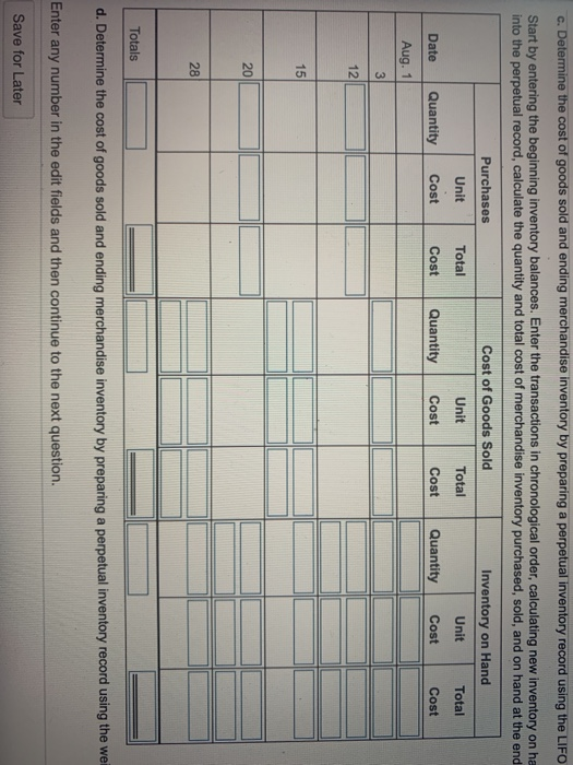 8 books @$22 each Aug 12: Purchase 10 books @ $18 each