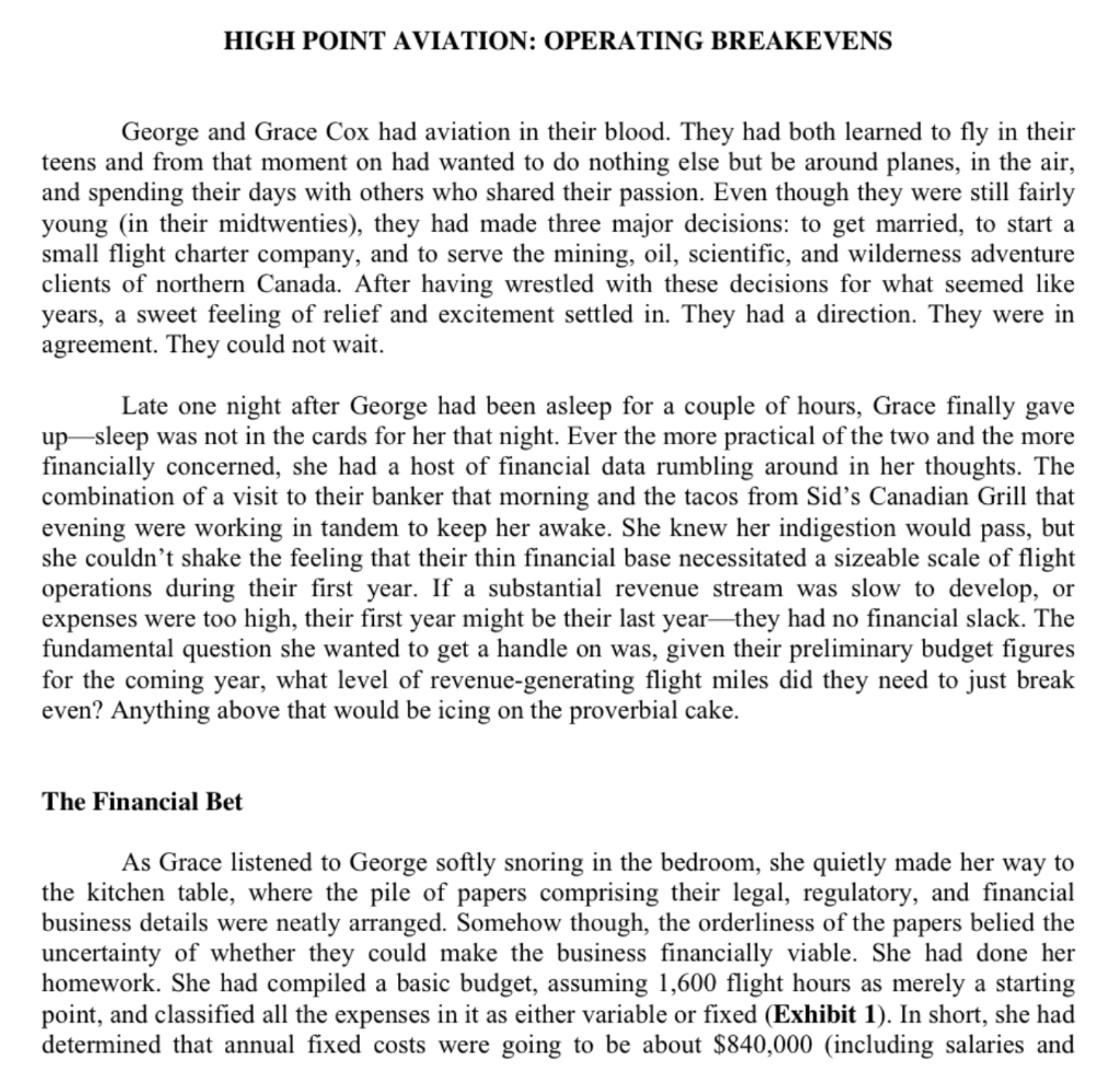  Help me answer just question number 4 HIGH POINT AVIATION: OPERATING