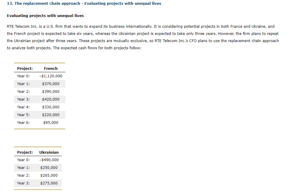 13. The replacement chain approach - Evaluating projects with unequal lives