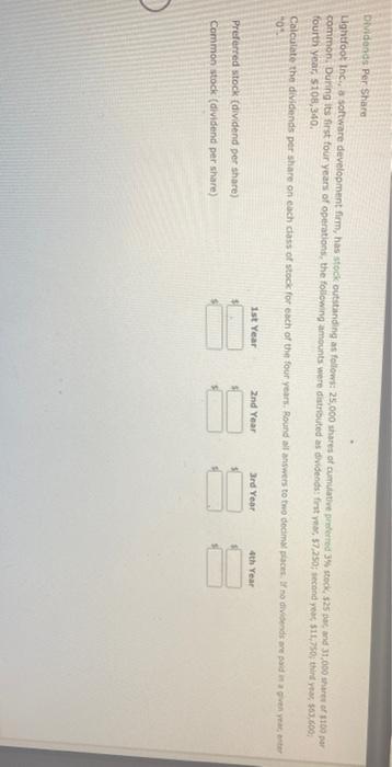  Dividends Per Share Lightfoot Inc., a software development fim, has stock