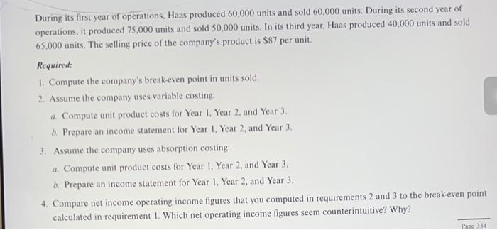 Statements 101, 102, 103, 1041 Haas Company manufactures and sells one product.
