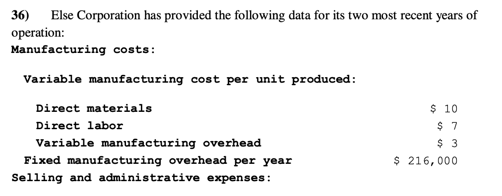  36) Else Corporation has provided the following data for its two
