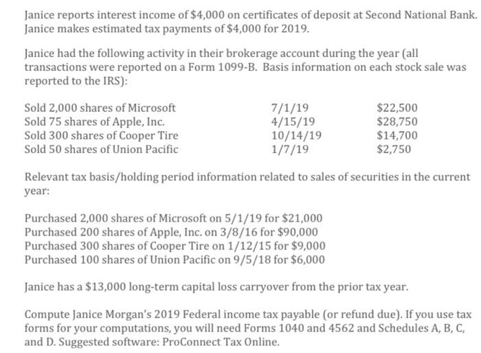 federal income tax return for Janice Morgan Submit the tax returns generated