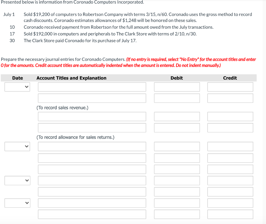 Presented below is information from Coronado Computers Incorporated. July 1 10