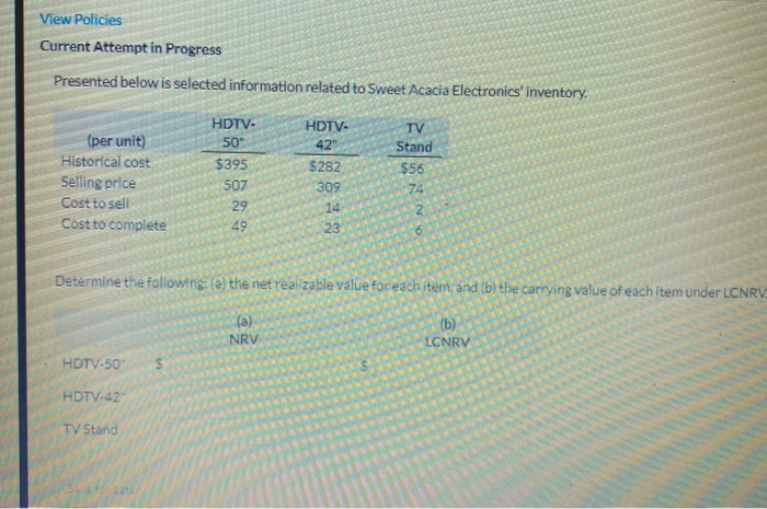  View Policies Current Attempt in Progress Presented below is selected information
