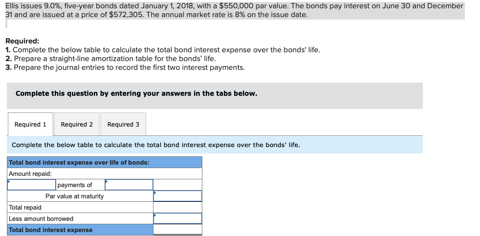  Ellis issues 9.0%, five-year bonds dated January 1, 2018, with a
