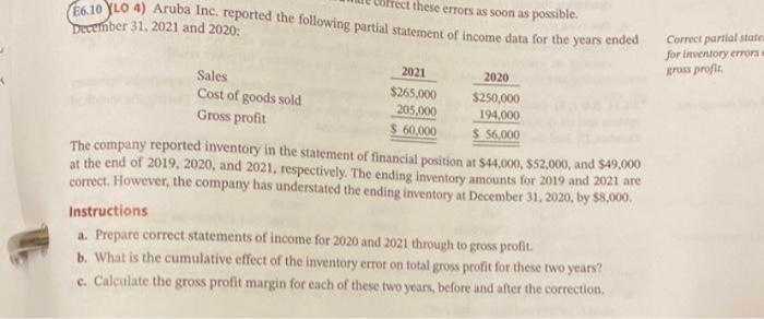  lect these errors as soon as possible. (56.10 YLO 4) Aruba