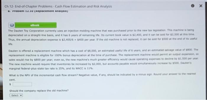  0 x Ch 12. End-of-Chapter Problems. Cash Flow Estimation and Risk