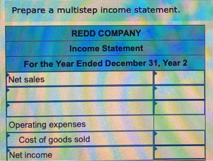  Prepare a multistep income statement. E REDD COMPANY Income Statement For