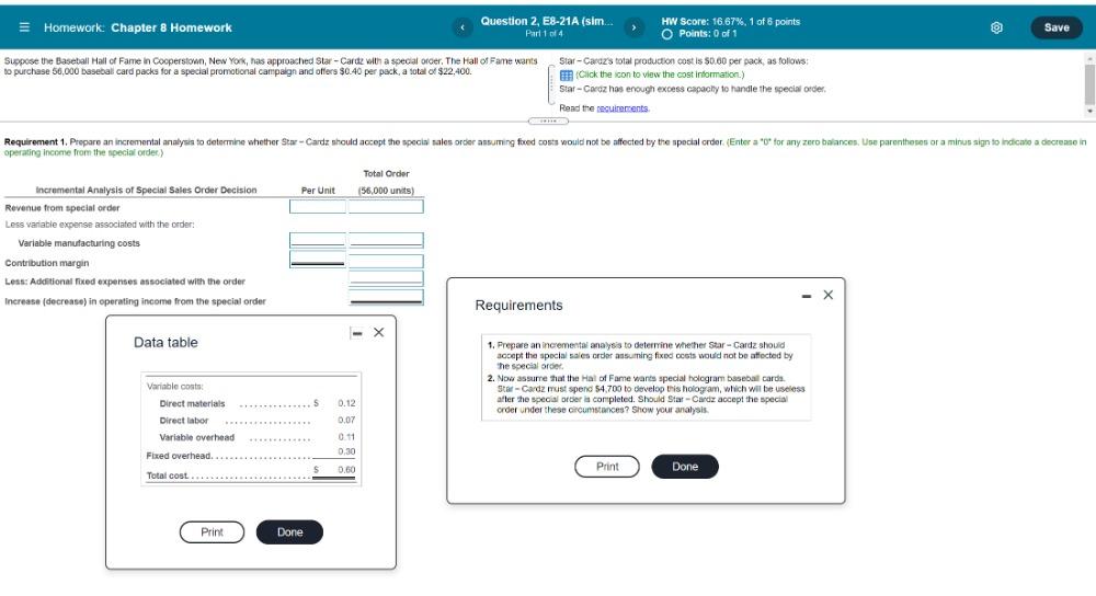  = Homework Chapter 8 Homework : Question 2, E8-21A (sim. Part