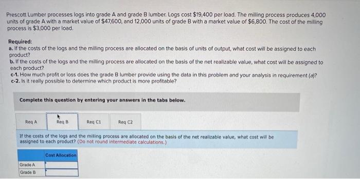 cost $19,400 per load. The milling process produces 4,000 units of grade