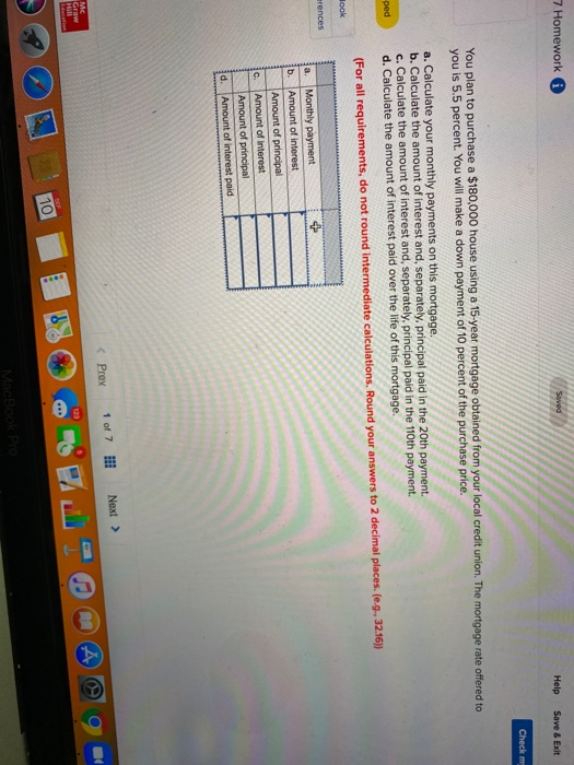 7 Homework Saved Help Save & Exit Checkm You plan to