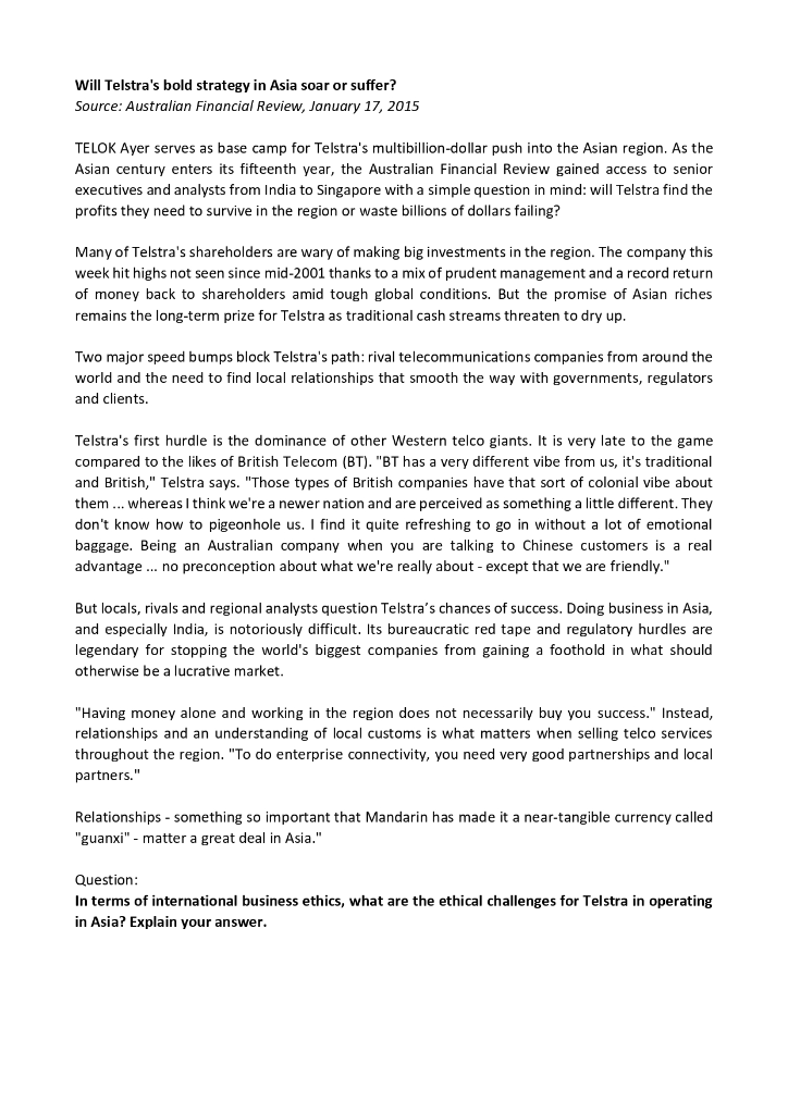 Please thoroughly read this article and briefly answer the question. Will Telstra's