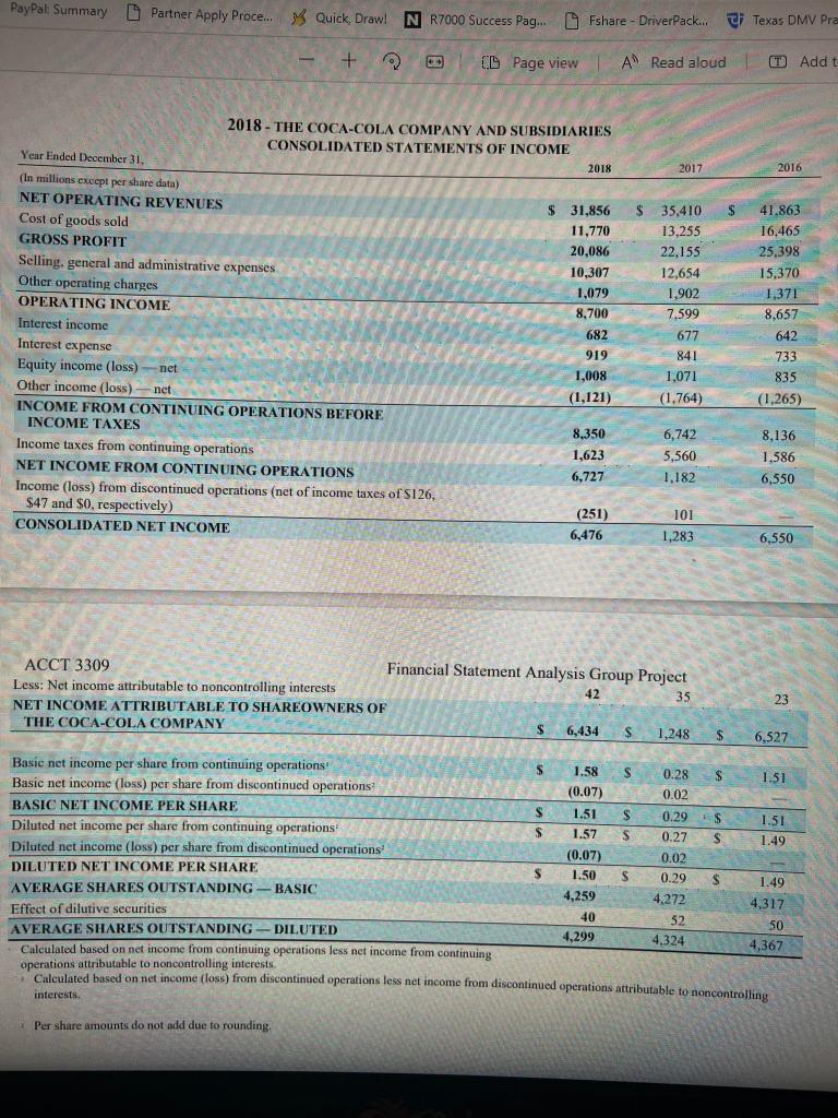 data used in the income statement, balance sheet, and cash flow analysis
