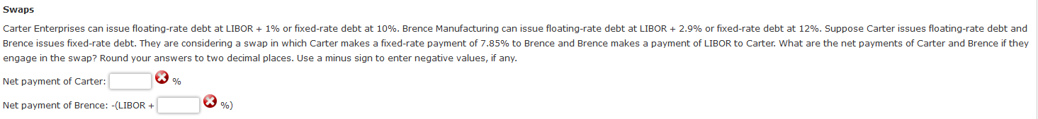 . Swaps Carter Enterprises can issue floating-rate debt at LIBOR + 1%