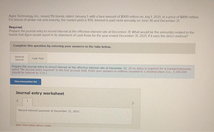  Agee Technology, Inc., issued 9% bonds, dated January 1, with a