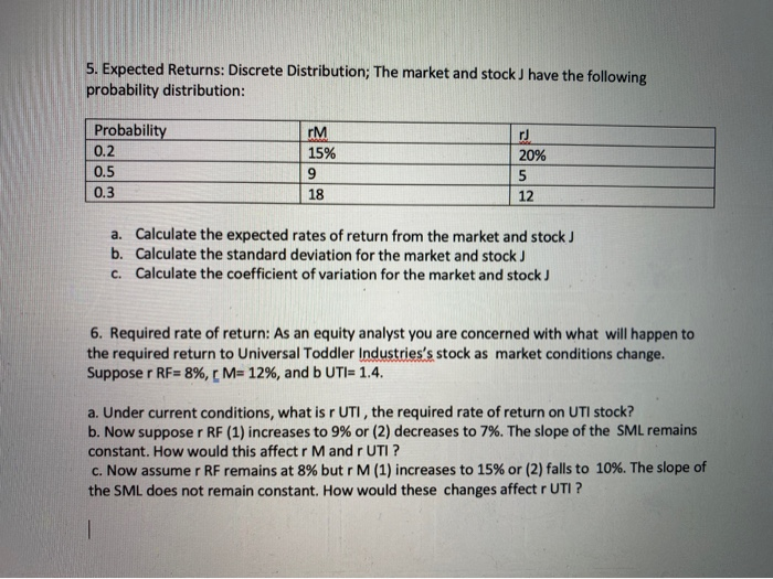 please show work! thanks 5. Expected Returns: Discrete Distribution; The market and