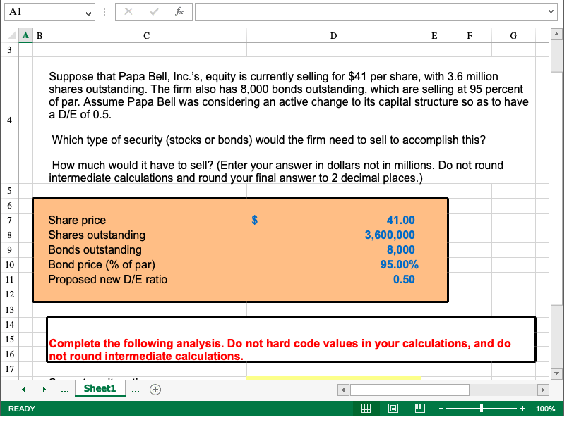  ****PLEASE give excel formula for THIS problem like D13 or D12