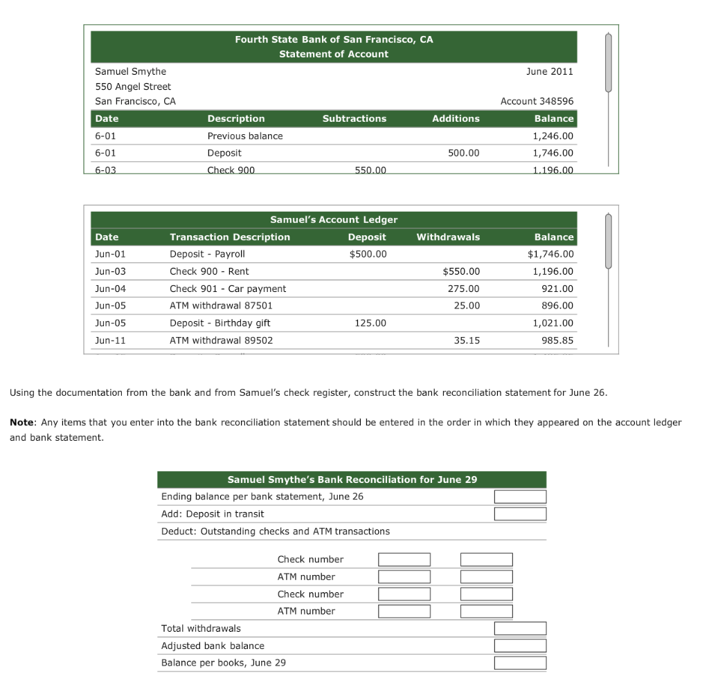 Personal financing - First Blank --> date on the bank statement OR