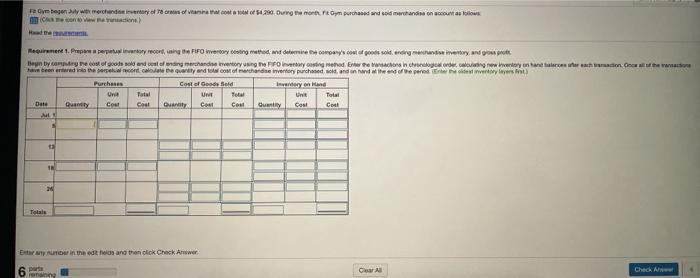 Requirement 1. Prepare a perpetual inventory record, using the FIFO inventory