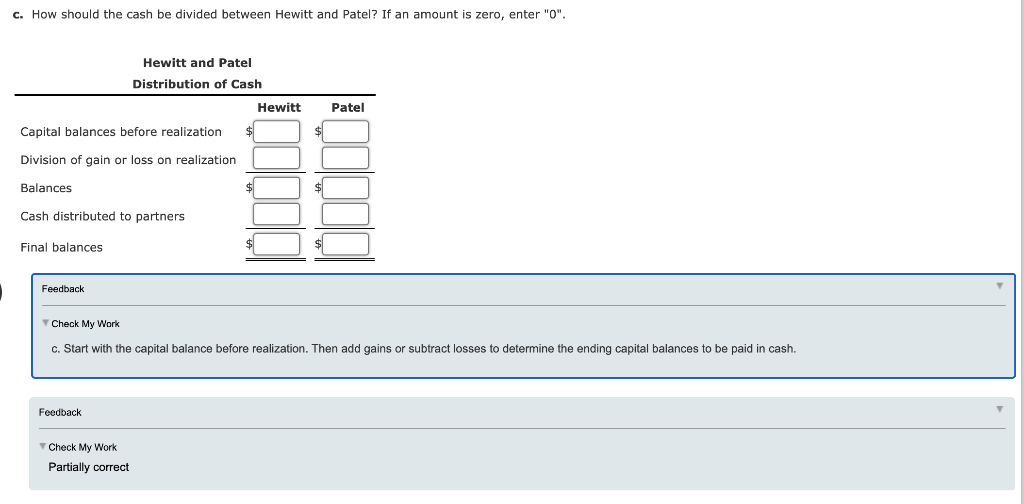of Cash Upon Liquidation Hewitt and Patel are partners, sharing gains and