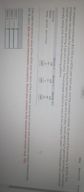  please answer correctly Surved Help Save Ex An employee contributes $15.700