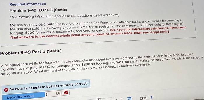  Required information Problem 9-49 (LO 9-2) (Static) [The following information applies