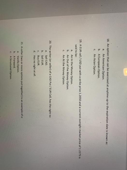  a. 18. An option that can be exercised at anytime up