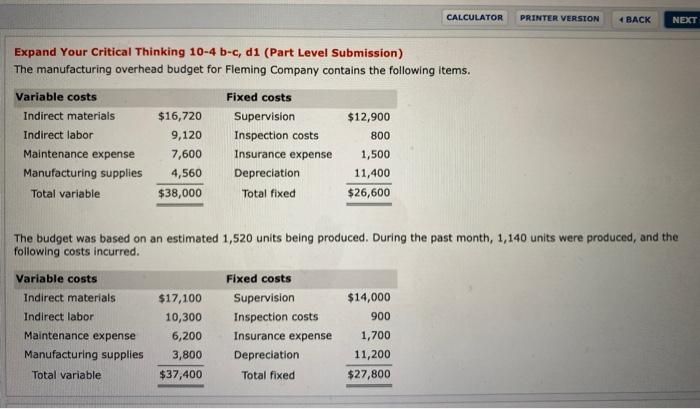  CALCULATOR PRINTER VERSION BACK NEXT Expand Your Critical Thinking 10-4 b-c,