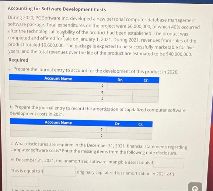 Accounting for Software Development Costs During 2020, PC Software Inc. developed
