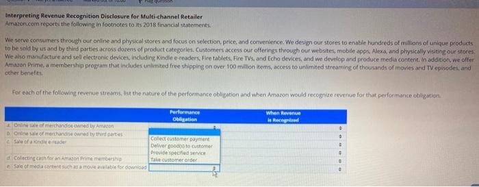  need answers a-e using drop down selections given Interpreting Revenue Recognition