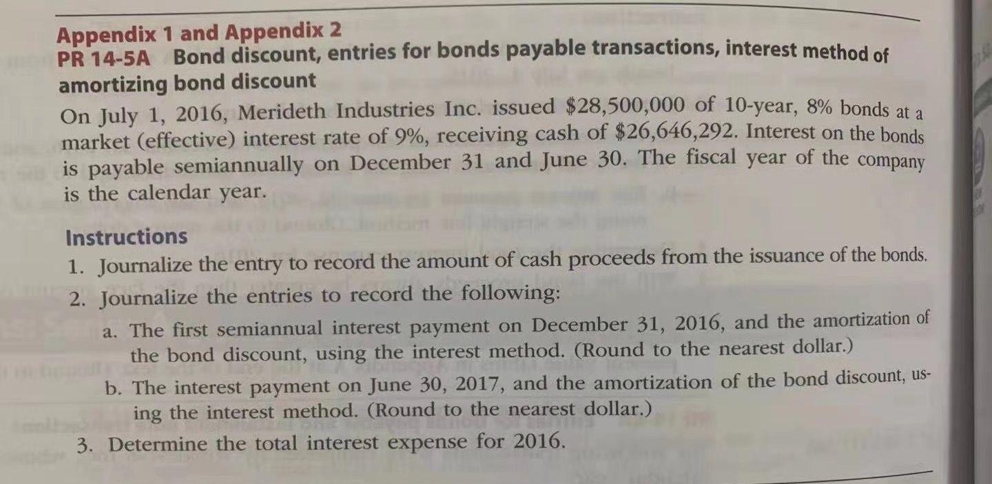  Appendix 1 and Appendix 2 PR 14-5A Bond discount, entries for