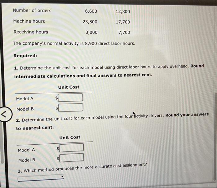 the following overhead activities, costs, and activity drivers for the coming year: