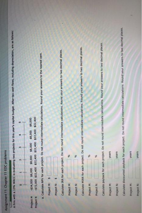  Assignment 11: Chapter 11 EOC problems A firm with a 13%
