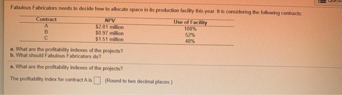 Please answer all letters. Fabulous Fabricators needs to decide how to allocate