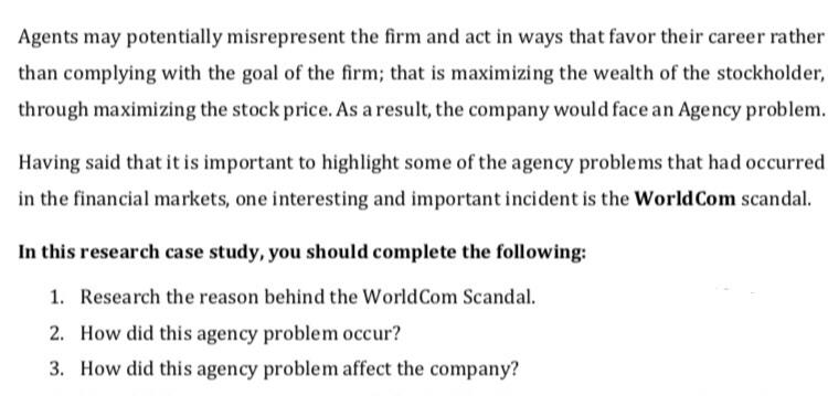  How did the Agency problem occur? , please answer in your