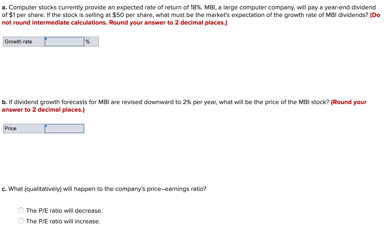 a. Computer stocks currently provide an expected rate of return of