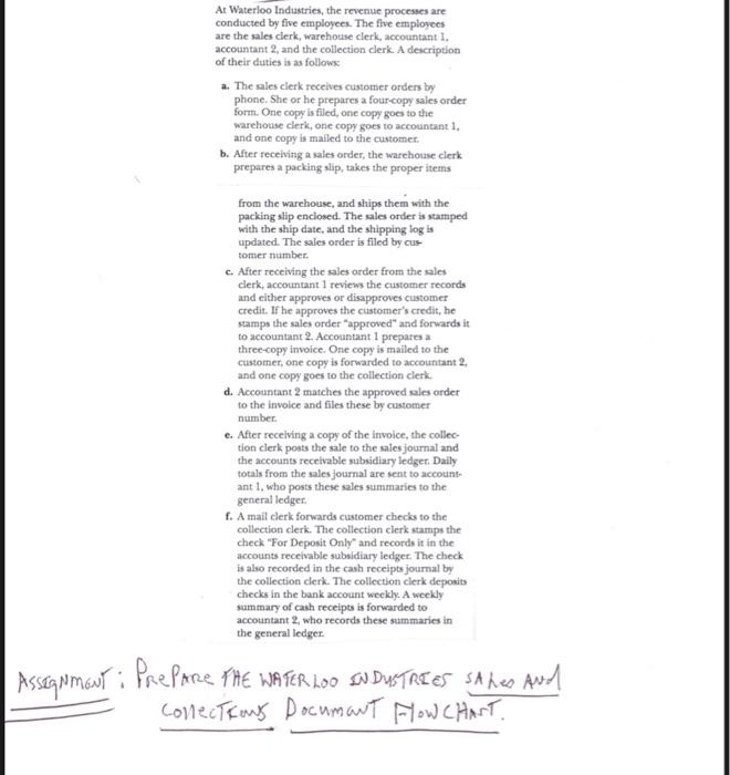  Prepare the waterloo industries sales and collections document flowchart via excel