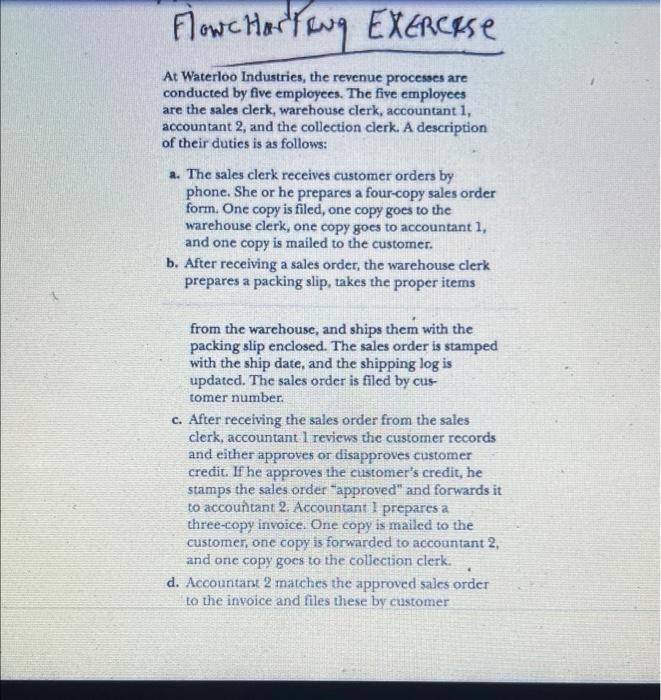 At Waterloo Industries, the revenue processes are conducted by five employees. The