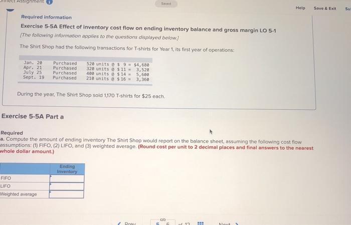  - Assignment i Save Help Save & Exit Su Required information