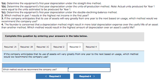 use? Amortization method Double-declining-balance method Straight-line method Units-of-production method Required 4 Which