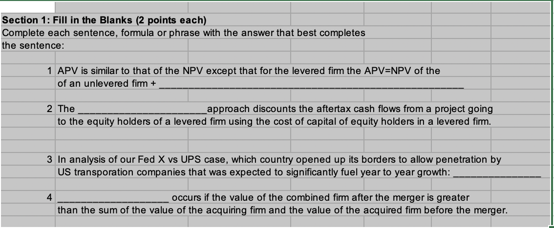 Section 1: Fill in the Blanks (2 points each) Complete each