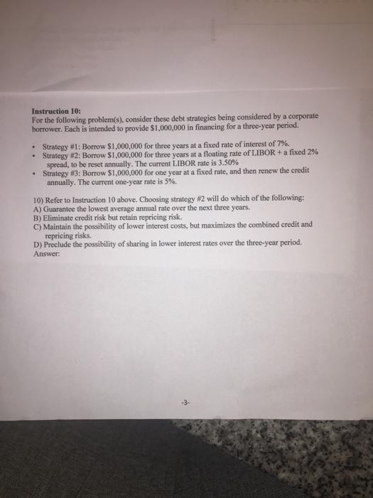  . Instruction 10: For the following problem(s), consider these debt strategies