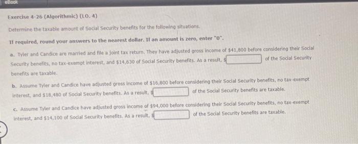  eBook Exercise 4-26 (Algorithmic) (LO, 4) Determine the taxable amount of