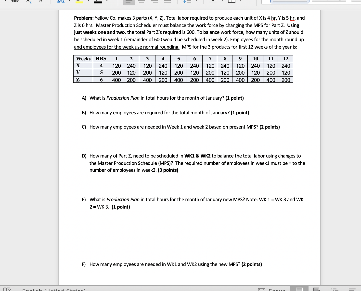 2 3 |:: Problem: Yellow Co. makes 3 parts (X, Y, Z).